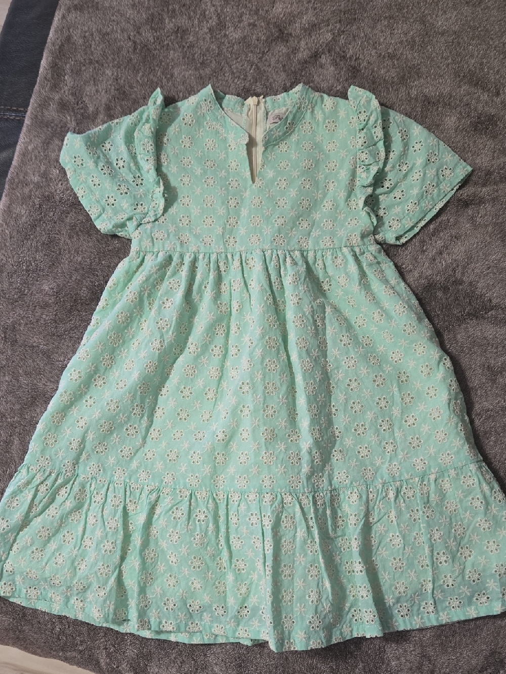 Peppermint Mint Eyelet Ruffle Sleeve Dress